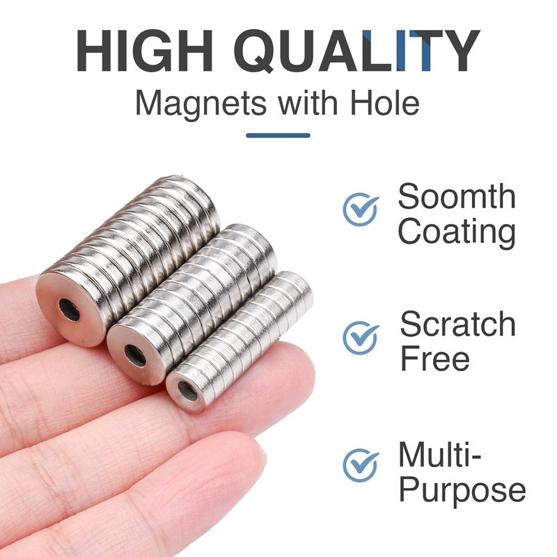 MIKEDE 36pcs Heavy Duty Rare Earth Magnets - 3 Sizes, Neodymium Disc Magnets with Hole for Locker, Tool Storage, DIY, Crafts (Screws Included) - Image 3
